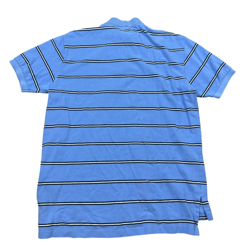 Polo Ralph Lauren Mens Large Blue Striped Short Sleeve Cotton Pique Polo Shirt